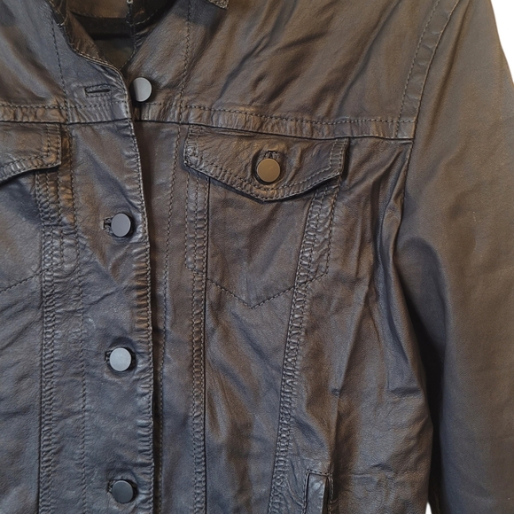 ATM Black Waxy Leather Cargo Jacket Women's Size XS - Picture 5 of 8
